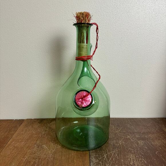 Green‎ Glass Wine Decanter Jug Vintage Italian Hand Blown Ice Chamber Terrarium - Picture 2 of 11